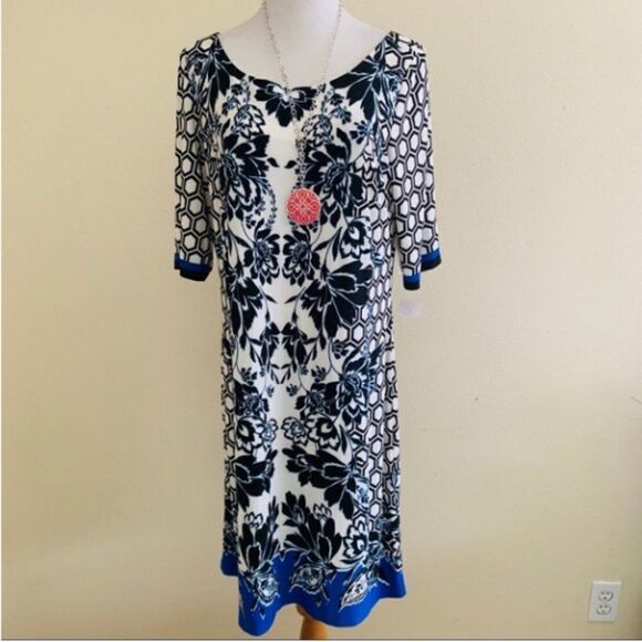 Eliza J ej8m7233 Dress Size 14 Floral Print Sheath Blue Cobalt - Picture 8 of 8